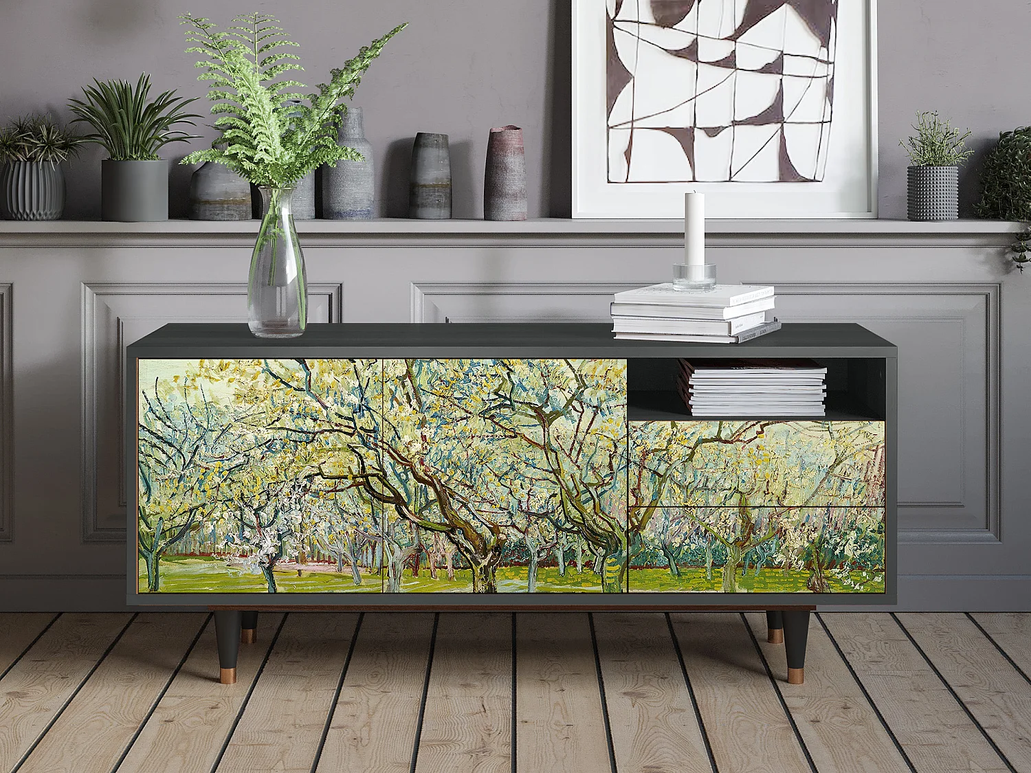 Mobile TV - 125х56х41 cm - T7 - The Bianco Orchard, Antracite