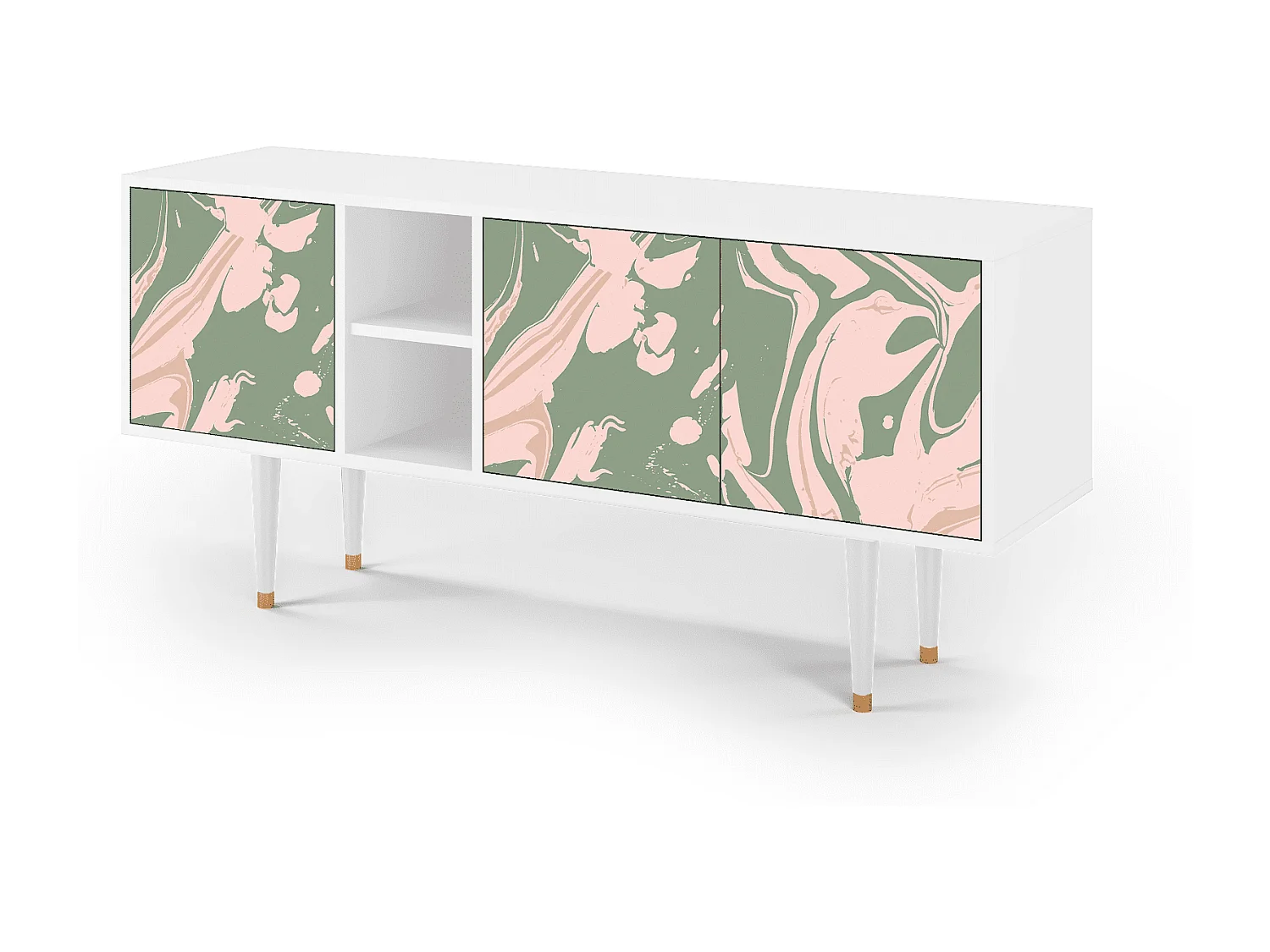 Meuble TV - 150х69х41 cm - T5 - Aquarelle, Blanc