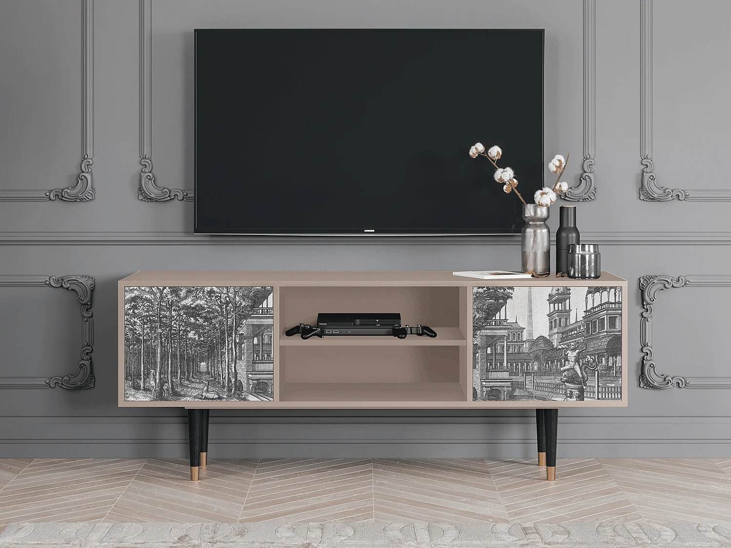 Meuble TV - 170х69х48 cm - T2 - View of the Piazza, Latte