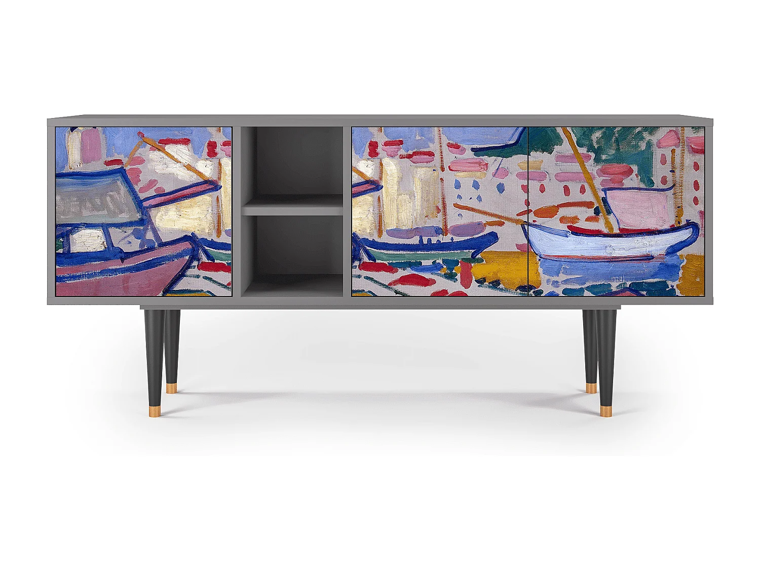 Mueble de TV - 150х69х41 cm - T5 - The Port of Collioure , Cinza