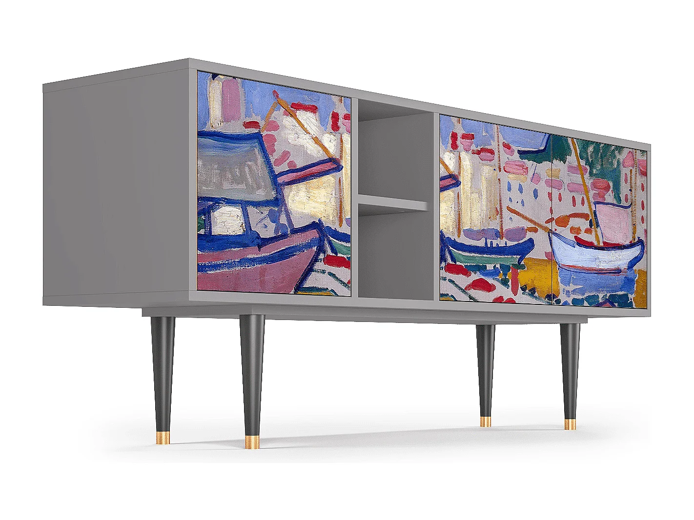 Mueble de TV - 150х69х41 cm - T5 - The Port of Collioure , Cinza