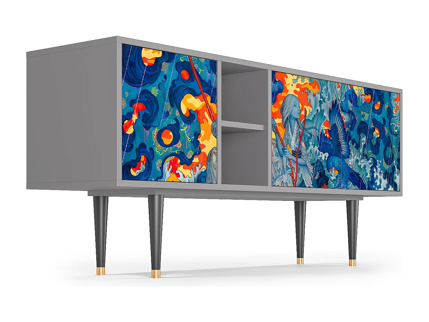 TV-meubel - 150х69х41 cm - T5 - The Girl - James Jean, Grijs