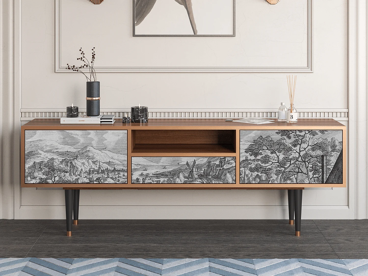 TV-Möbel - 170х59х41 cm - T6 - Bird Dropping, Walnuss