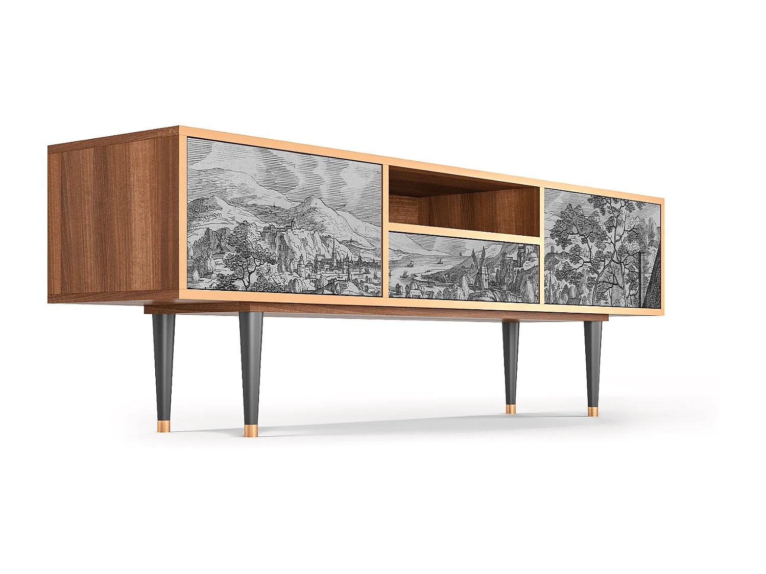 Meuble TV - 170х59х41 cm - T6 - Bird Dropping, Noyer