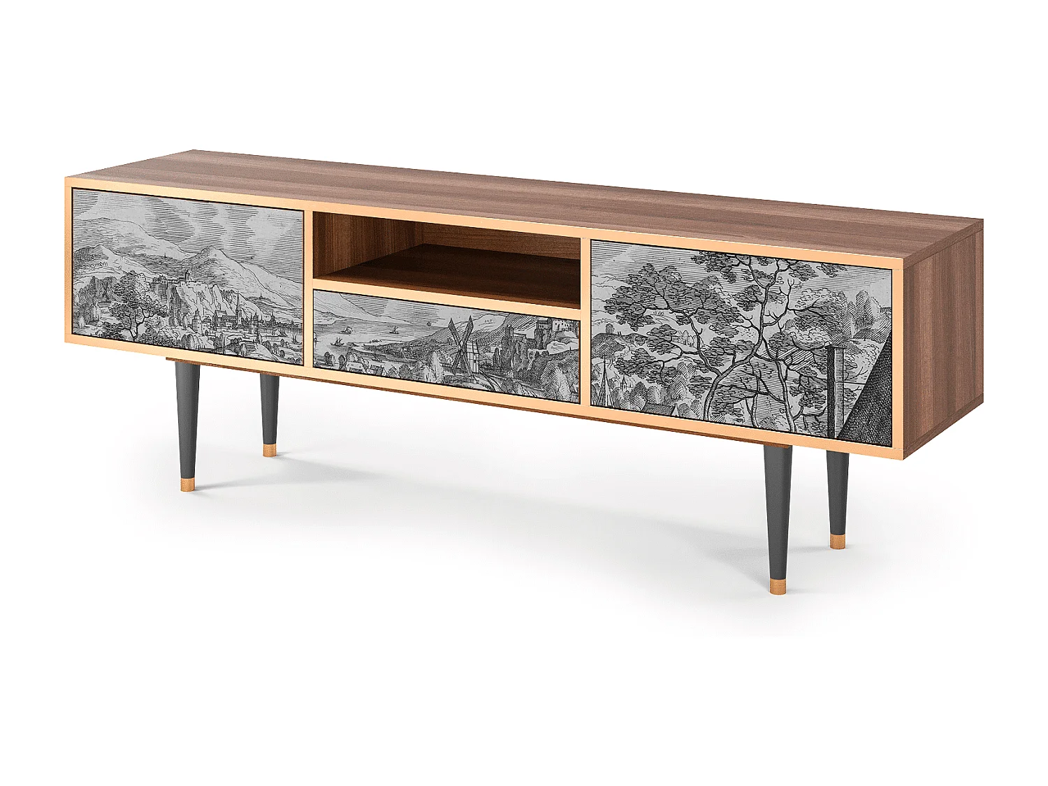 Meuble TV - 170х59х41 cm - T6 - Bird Dropping, Noyer