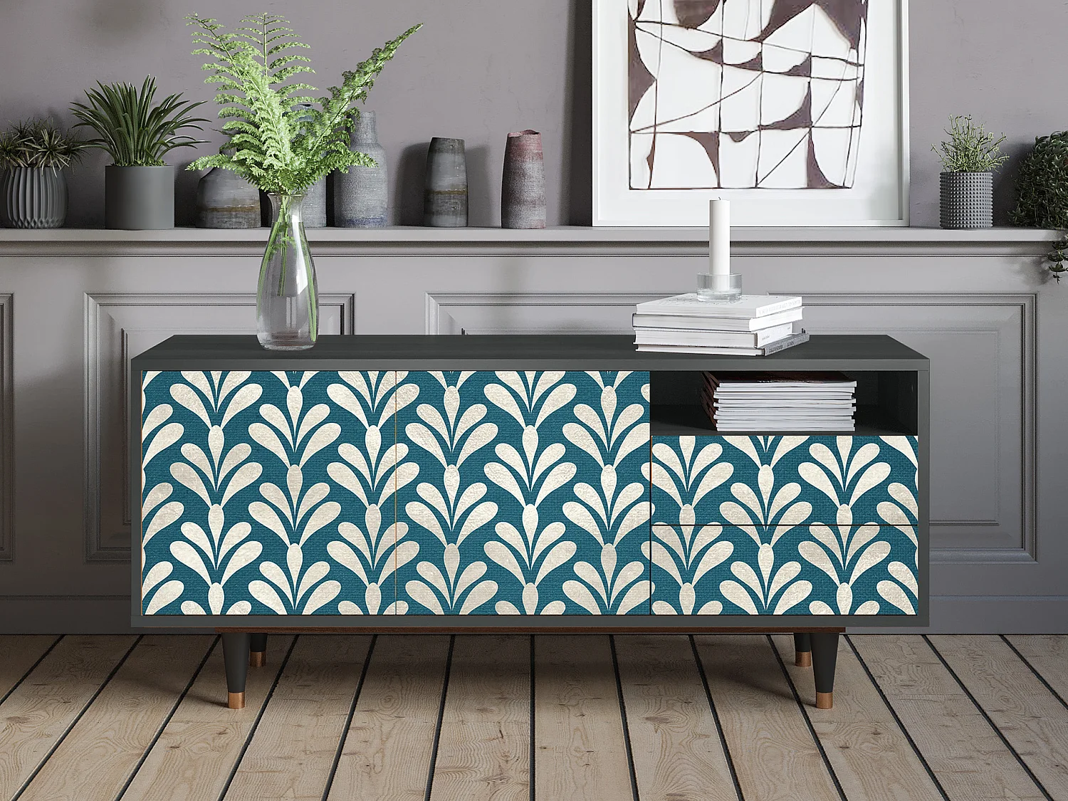 Meuble TV - 125х56х41 cm - T7 - Milky Tears, Anthracite