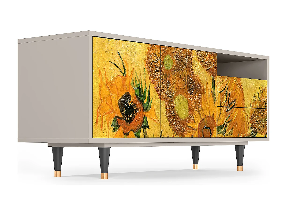 Szafka RTV - 125х56х41 cm - T7 - Sunflowers, Piaskowy