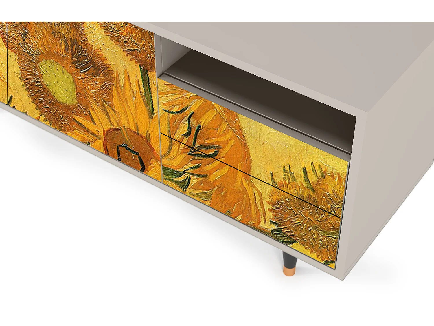 Szafka RTV - 125х56х41 cm - T7 - Sunflowers, Piaskowy