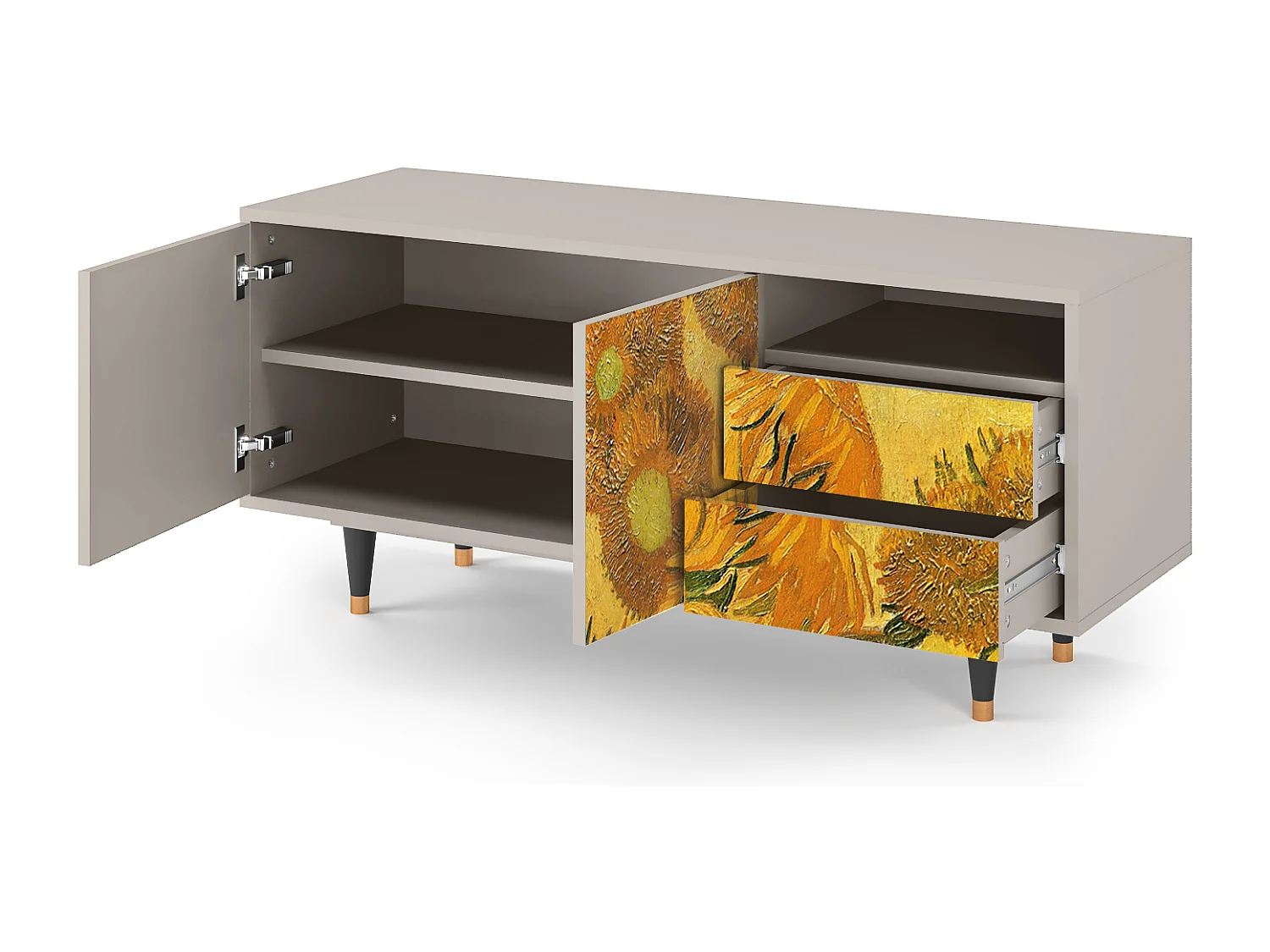 Szafka RTV - 125х56х41 cm - T7 - Sunflowers, Piaskowy