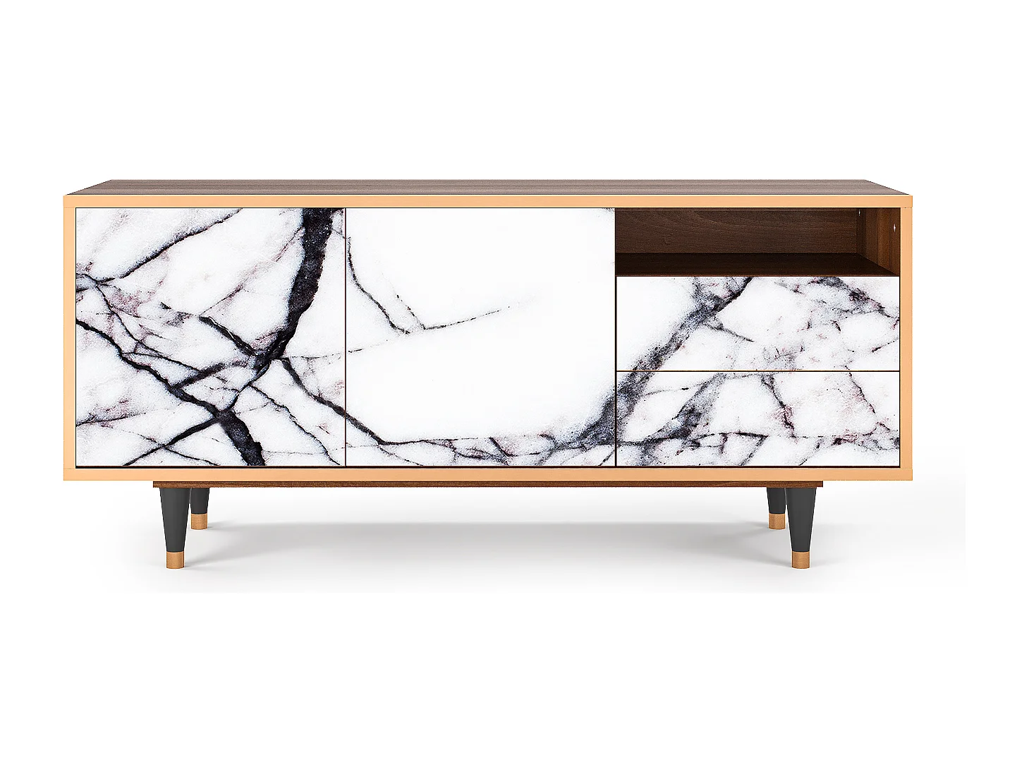 Meuble TV - 125х56х41 cm - T7 - Raven Marble, Noyer