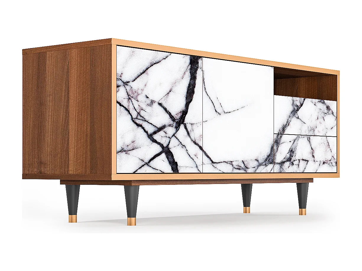 Meuble TV - 125х56х41 cm - T7 - Raven Marble, Noyer