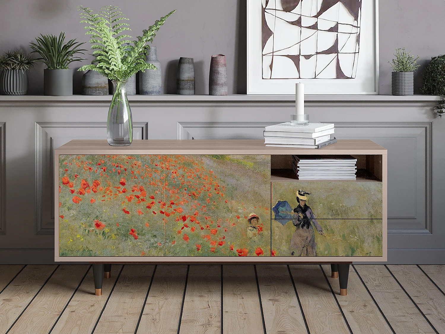 Mueble de TV - 125х56х41 cm - T7 - The Poppy Field   , Latte