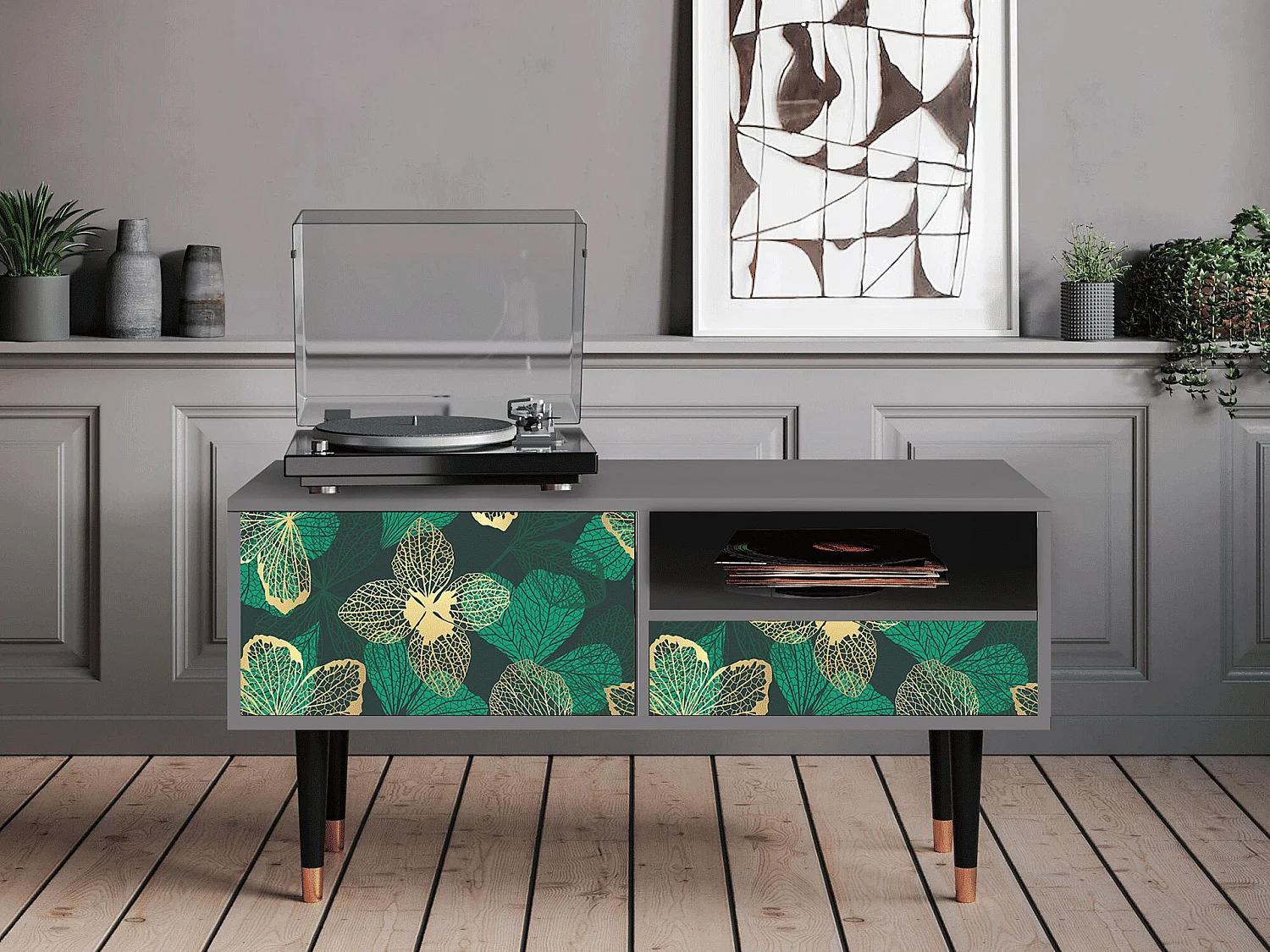 Mobile TV - 115х59х48 cm - T3 - Green Flower, Grigio