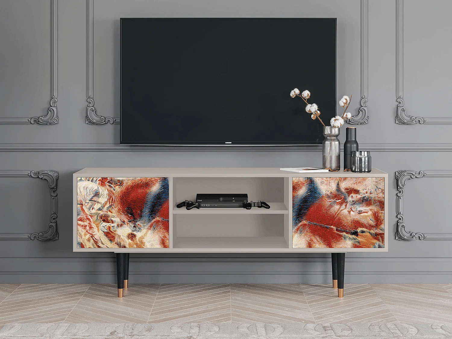 Szafka RTV - 170х69х48 cm - T2 - The City Rises, Piaskowy