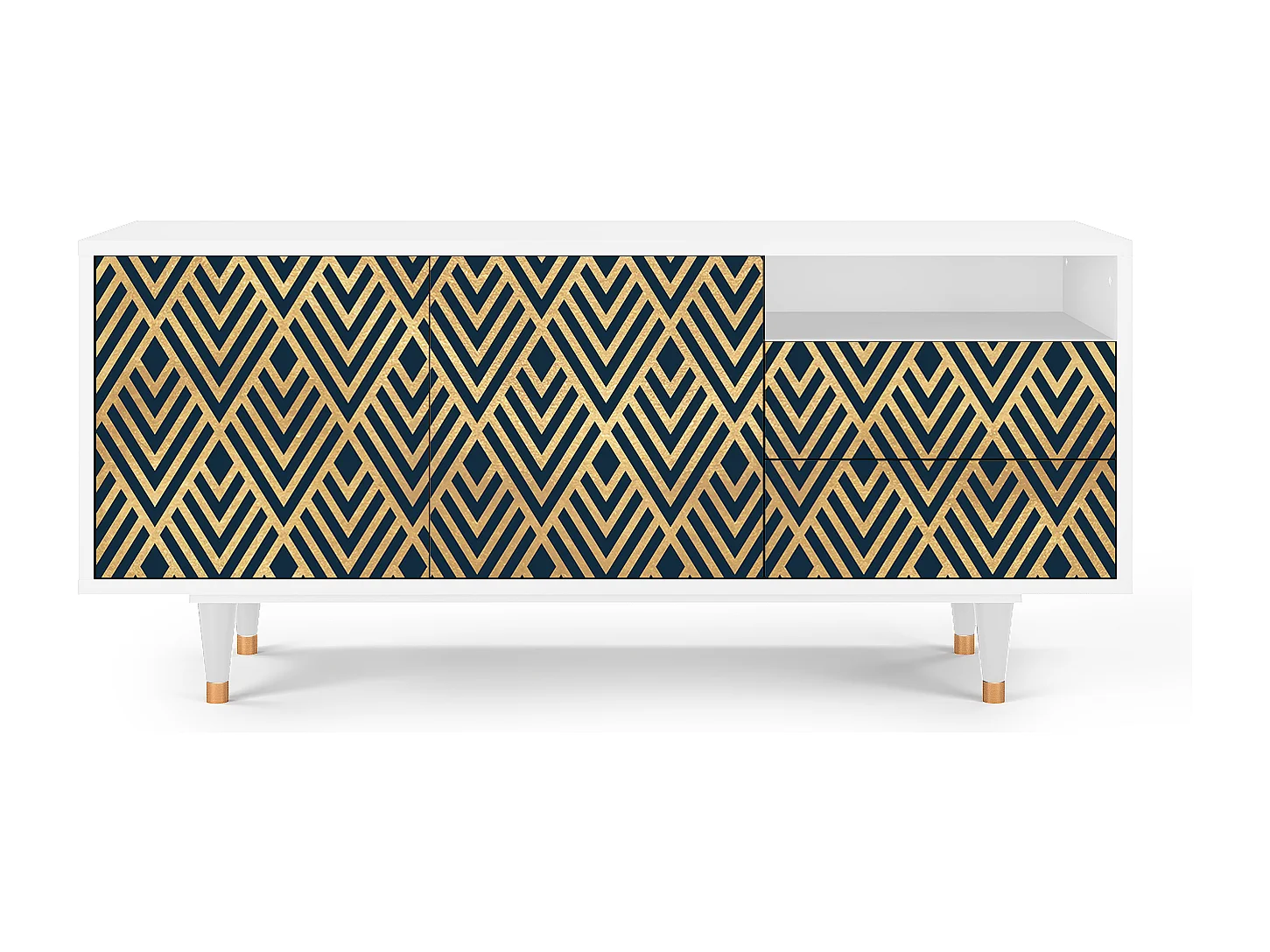 Meuble TV - 125х56х41 cm - T7 - Egypt Triangles, Blanc