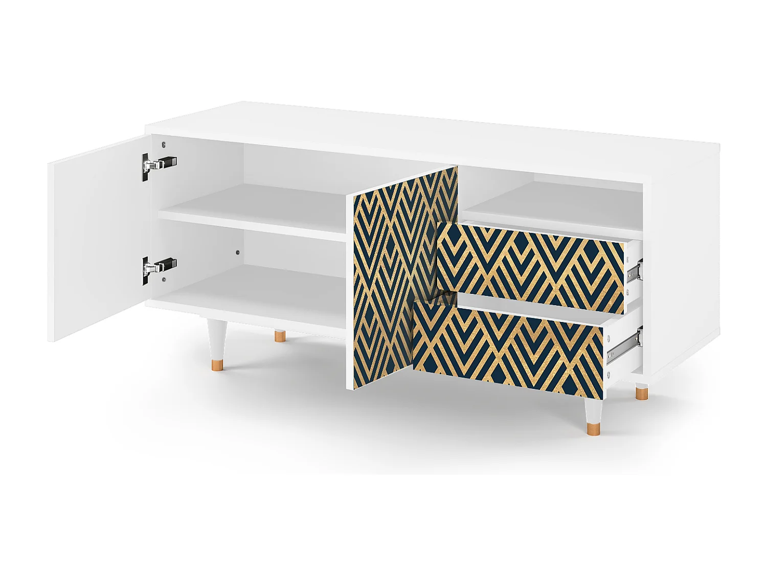 Meuble TV - 125х56х41 cm - T7 - Egypt Triangles, Blanc