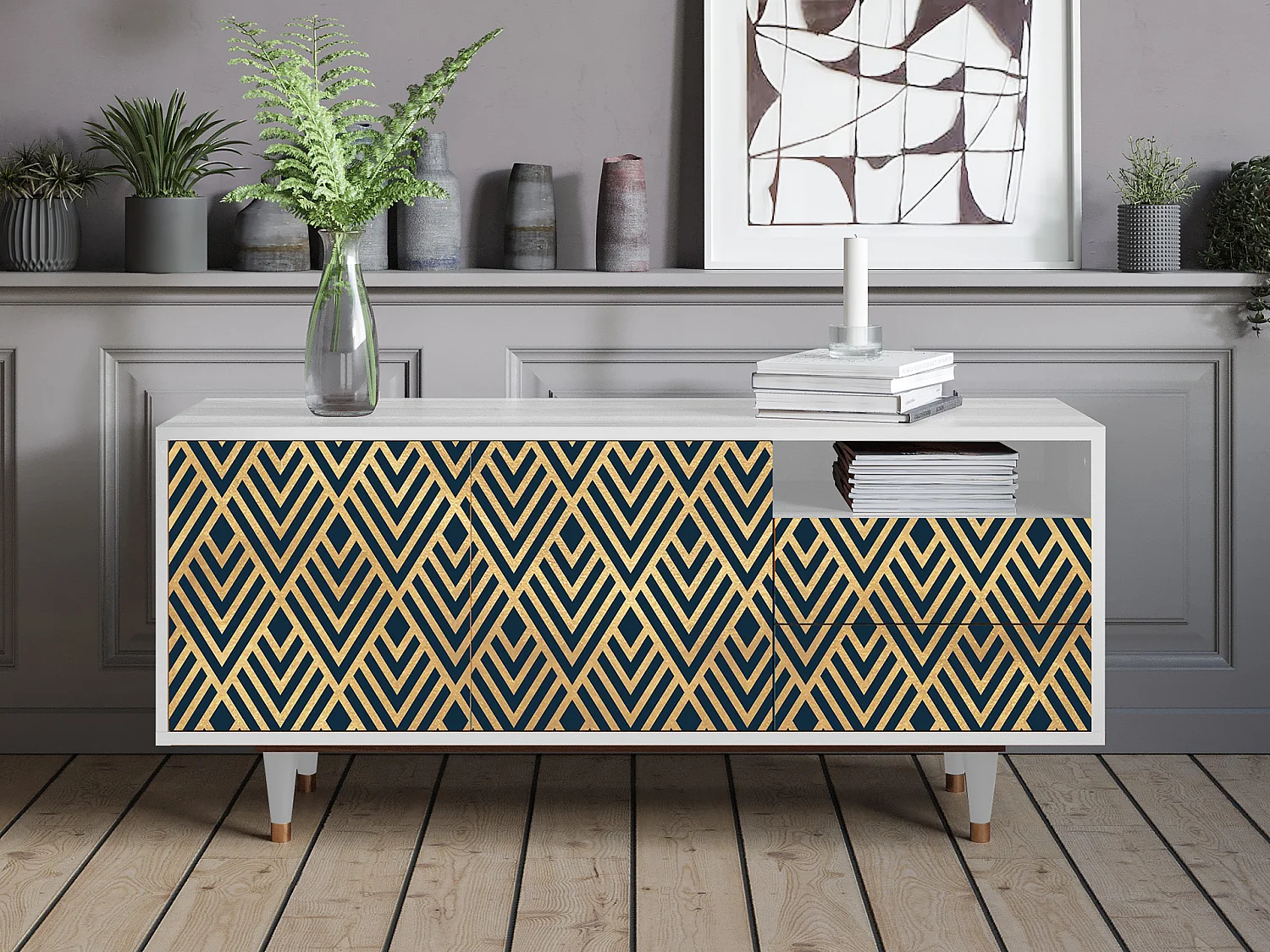 TV-meubel - 125х56х41 cm - T7 - Egypt Triangles, Wit