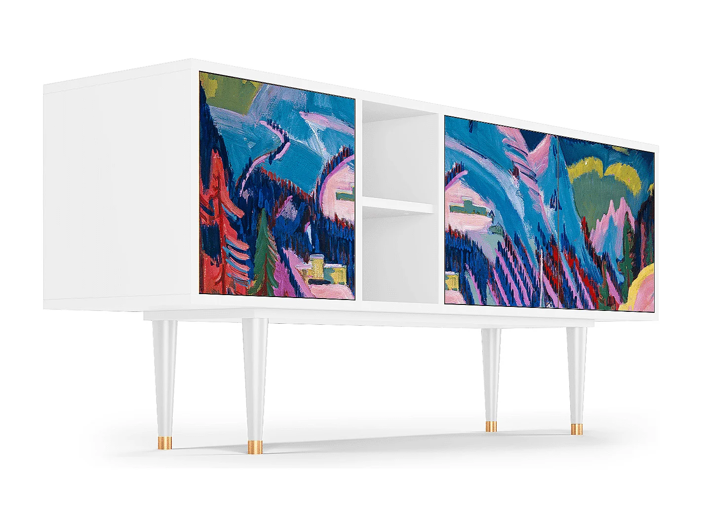 Mueble de TV - 150х69х41 cm - T5 - Davos Winter, Blanco