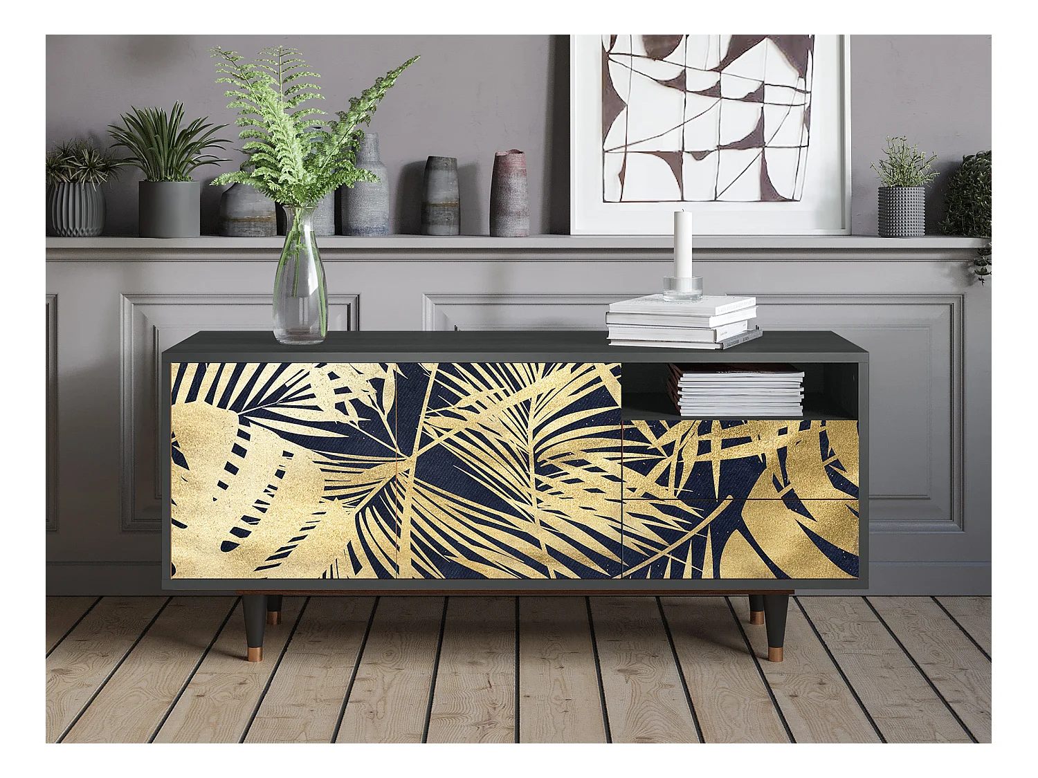 Meuble TV - 125х56х41 cm - T7 - Jungle Vibes, Anthracite