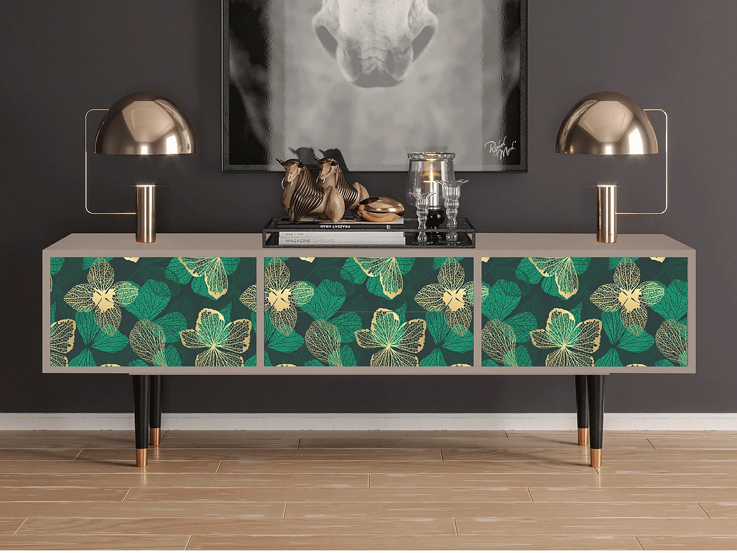 Meuble TV - 170х59х48 cm - T4 - Green Flower, Latte