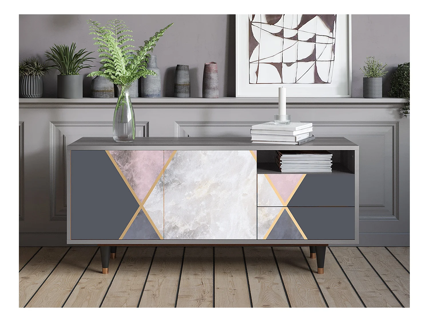 Meuble TV - 125х56х41 cm - T7 - Ideal Harmony, Gris