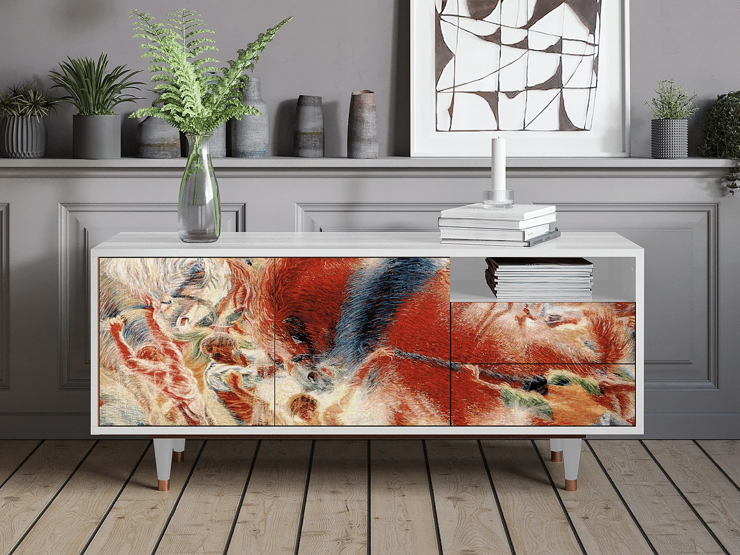 Meuble TV - 125х56х41 cm - T7 - The City Rises, Blanc