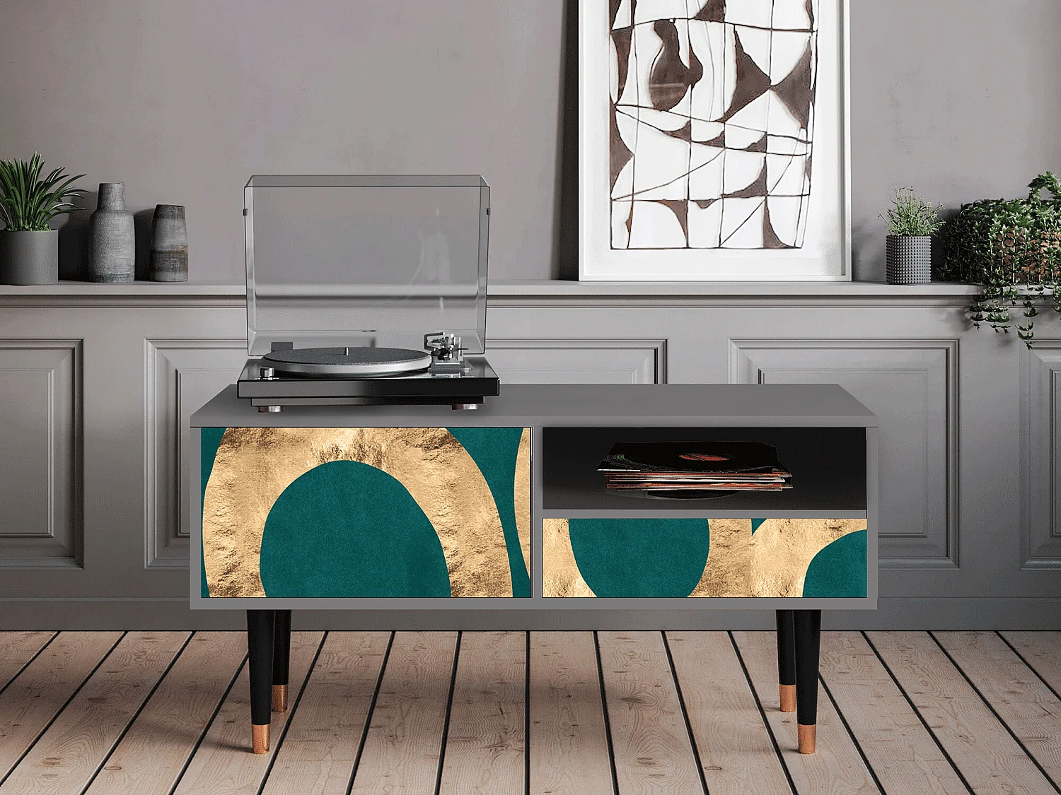 Meuble TV - 115х59х48 cm - T3 - Zircon Sphere, Gris