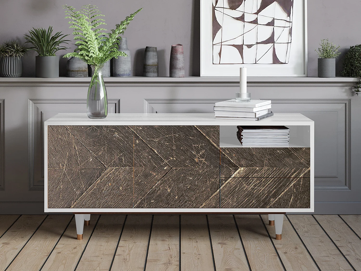 Meuble TV - 125х56х41 cm - T7 - Wise Tree, Blanc