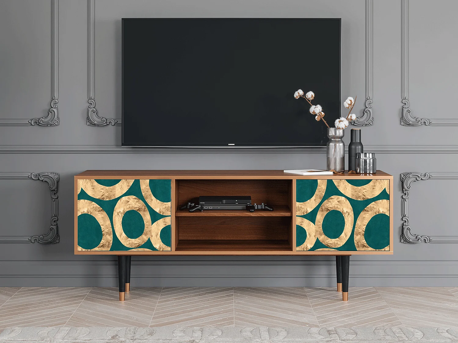 Mobile TV - 170х69х48 cm - T2 - Zircon Sphere, Noce