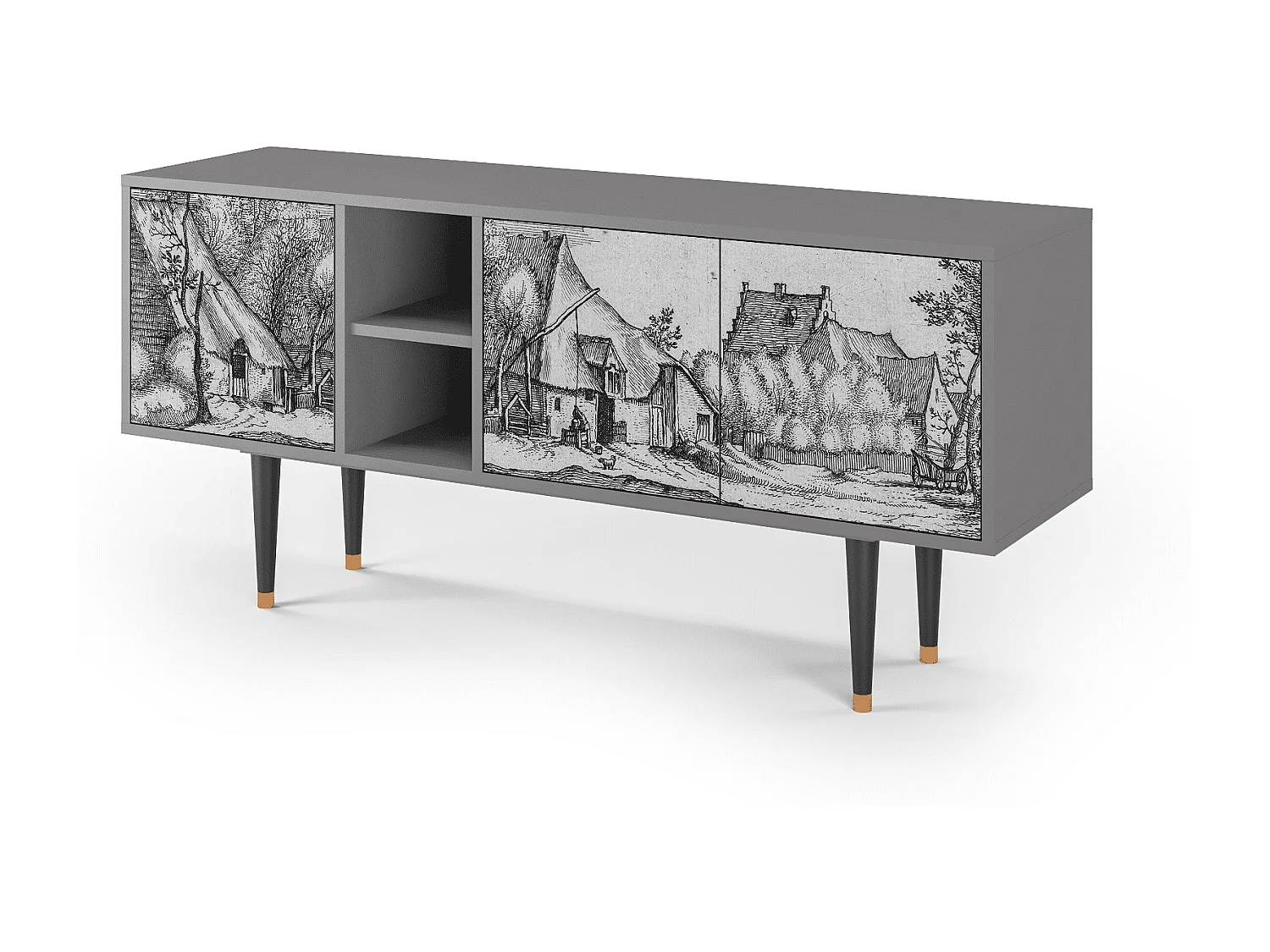 TV-Möbel - 150х69х41 cm - T5 - Farms in a Village, Grau