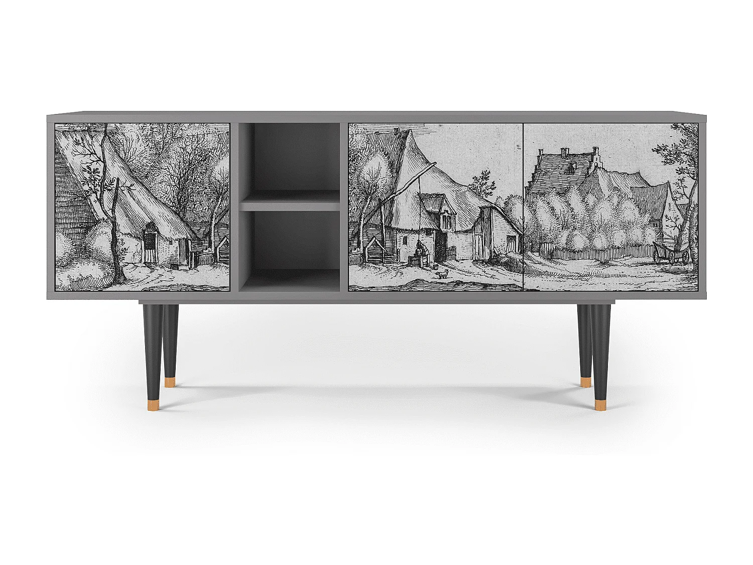 Mobile TV - 150х69х41 cm - T5 - Farms in a Village, Grigio