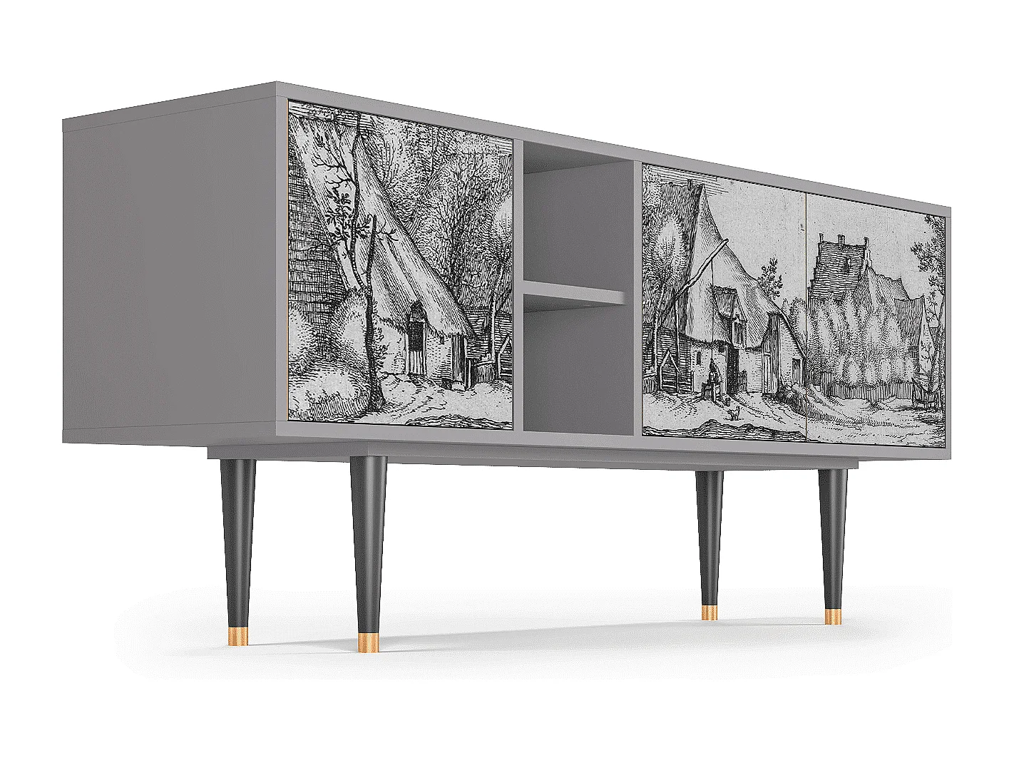 Mobile TV - 150х69х41 cm - T5 - Farms in a Village, Grigio