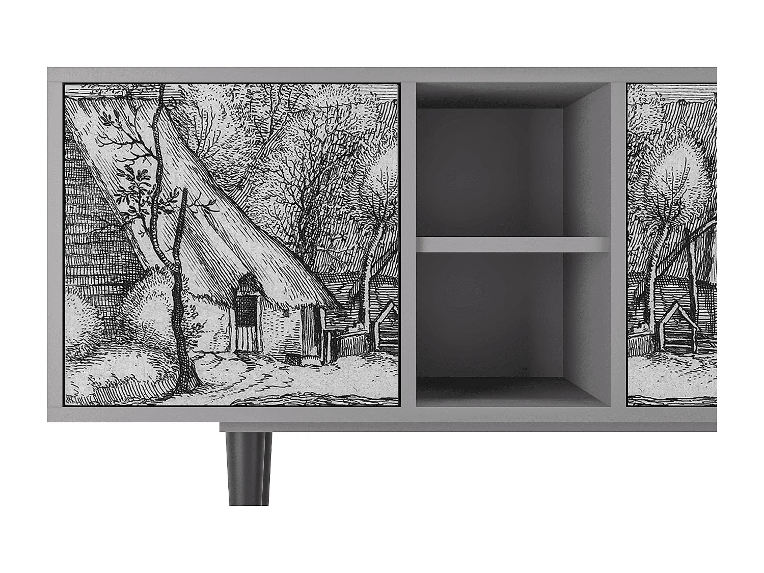 Mobile TV - 150х69х41 cm - T5 - Farms in a Village, Grigio