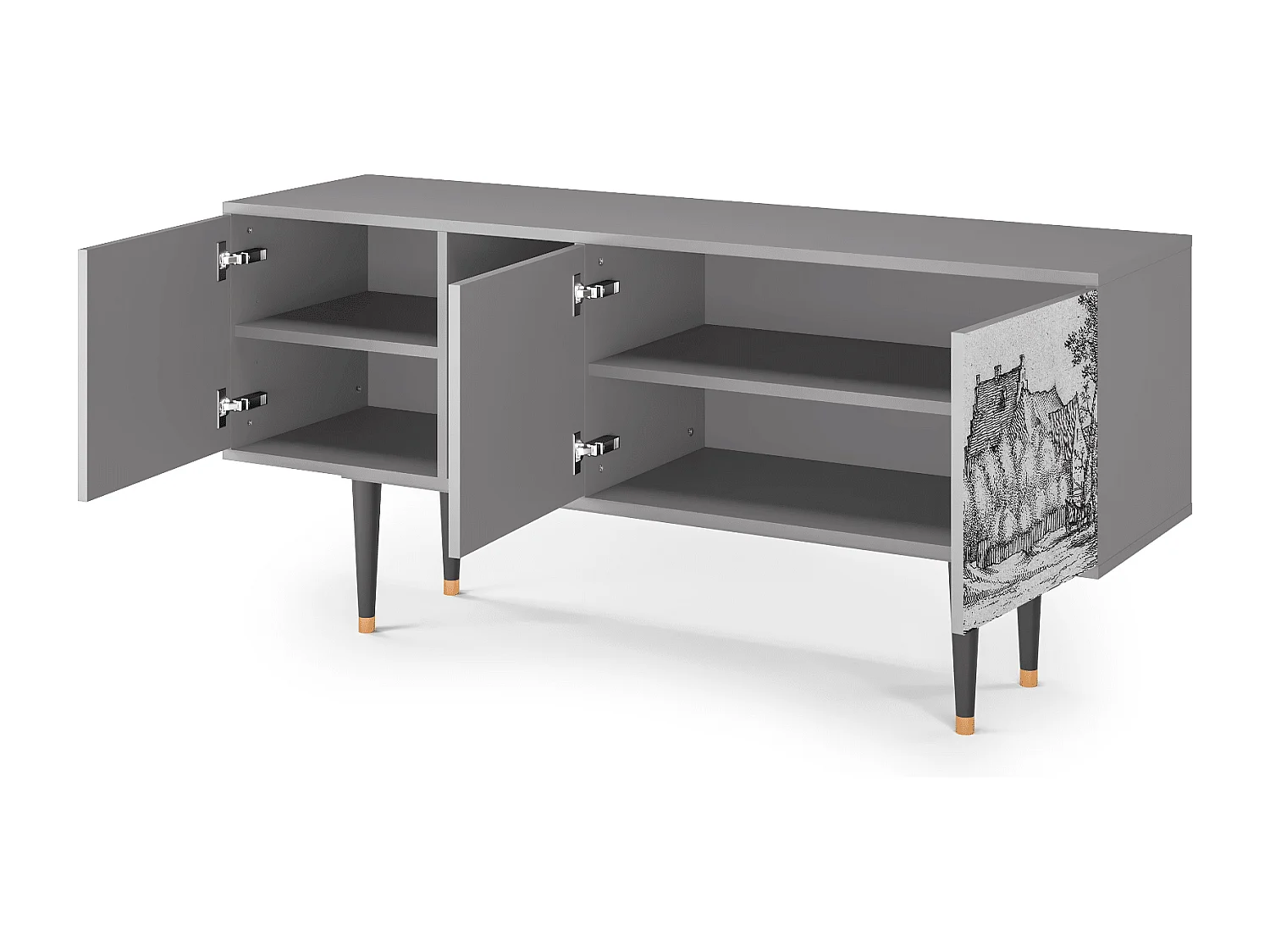 Mobile TV - 150х69х41 cm - T5 - Farms in a Village, Grigio