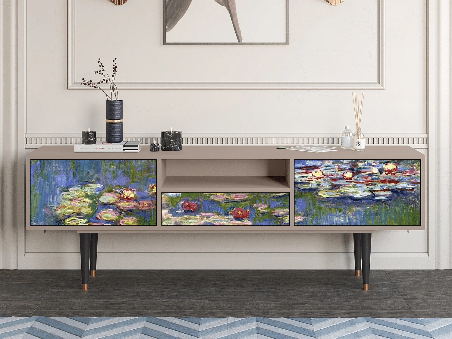 Meuble TV - 170х59х41 cm - T6 - The water lily pond  , Latte