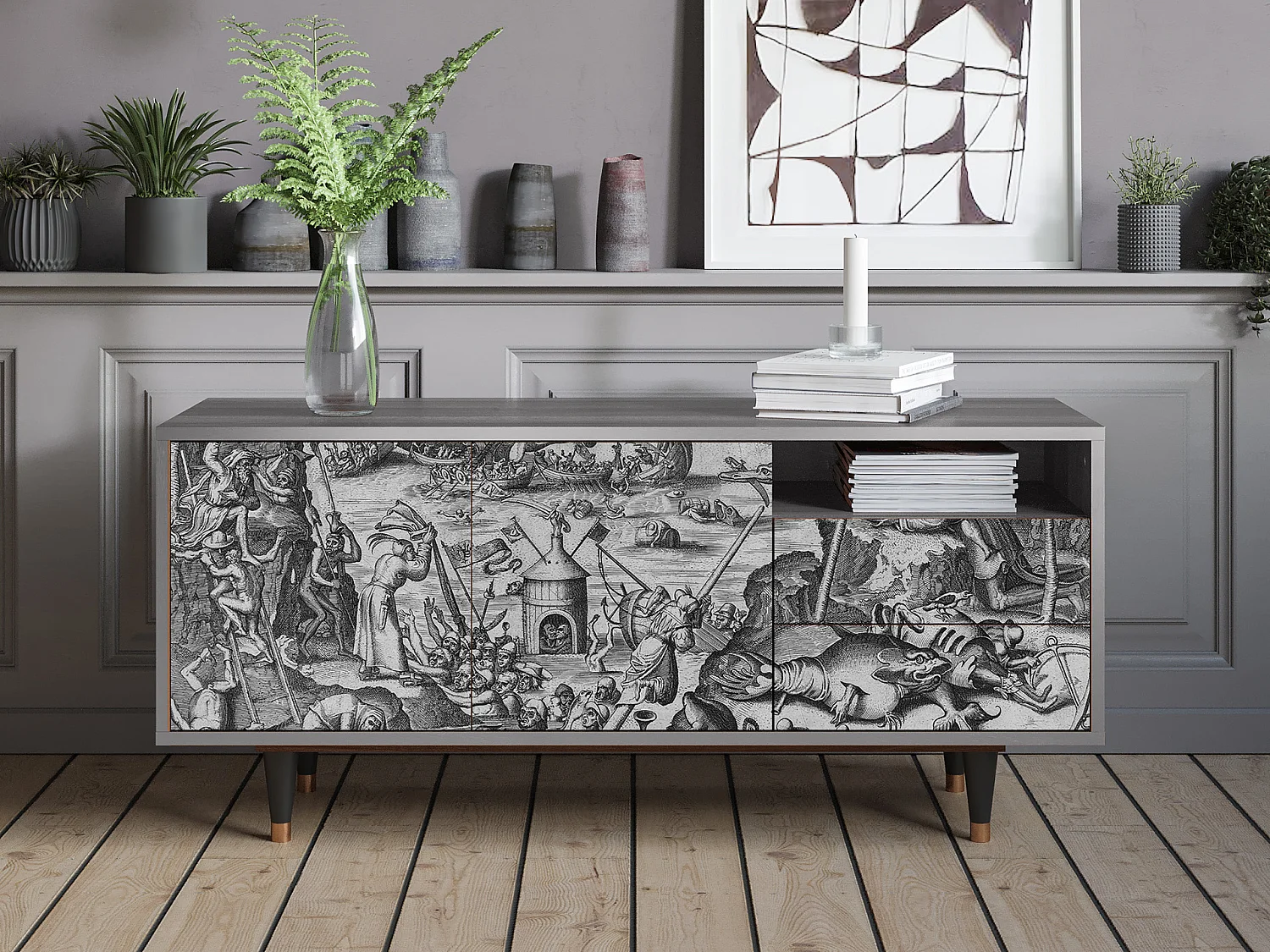 Mueble de TV - 125х56х41 cm - T7 - The Temptation, Cinza