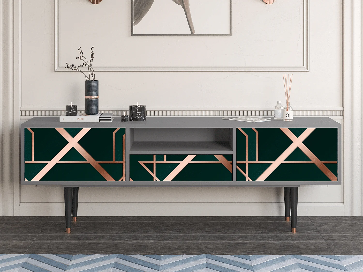 Meuble TV - 170х59х41 cm - T6 - Emerald Gatsby, Gris