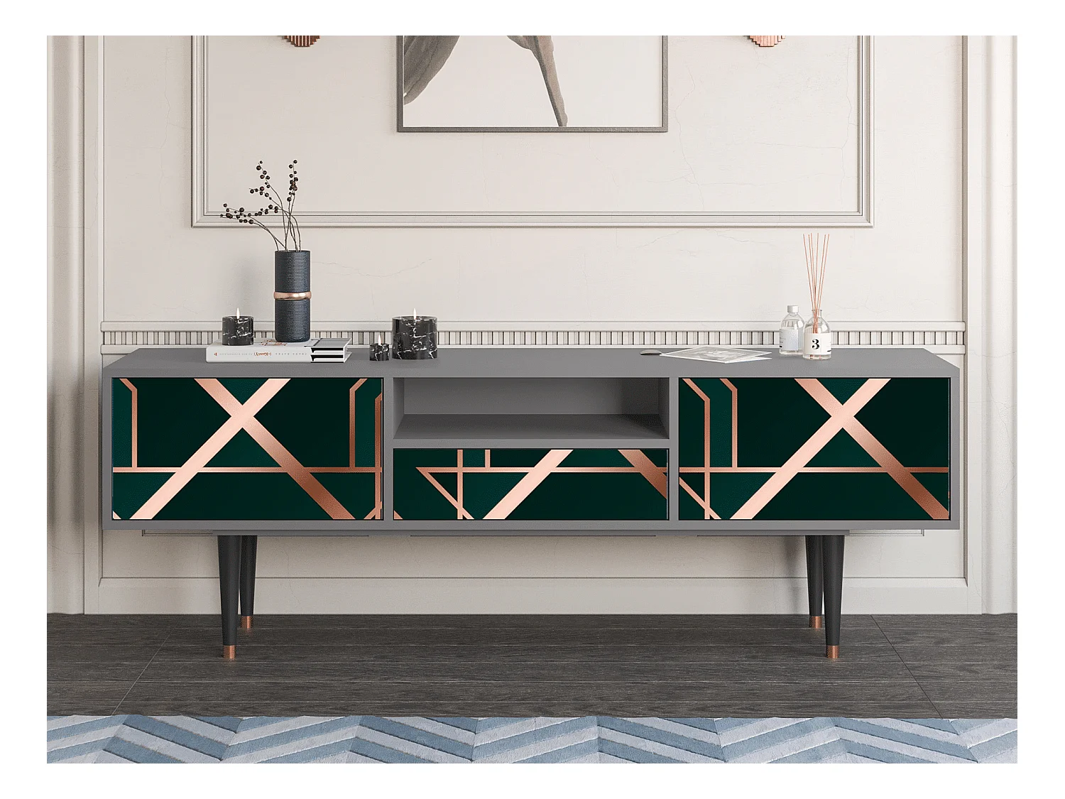 Meuble TV - 170х59х41 cm - T6 - Emerald Gatsby, Gris