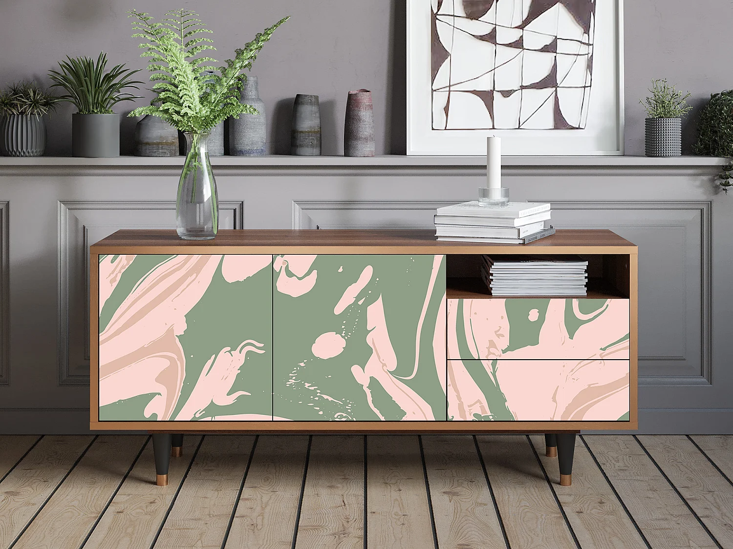 Mueble de TV - 125х56х41 cm - T7 - Aquarelle, Nogal