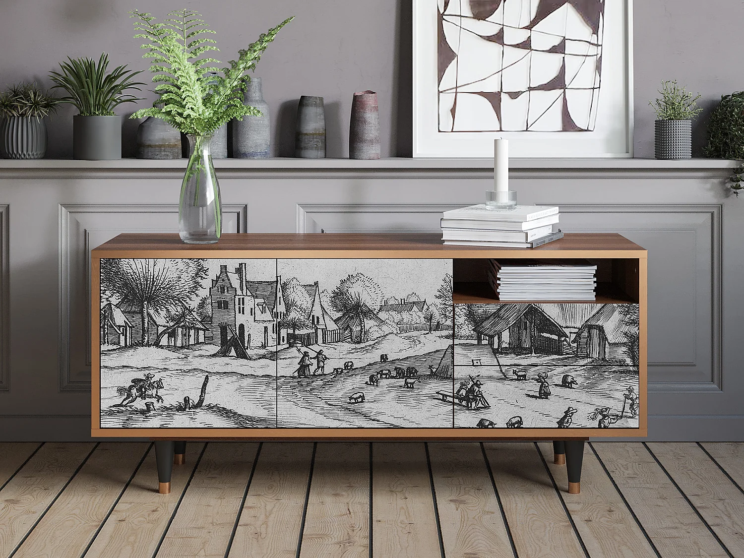 Meuble TV - 125х56х41 cm - T7 - Country Village, Noyer