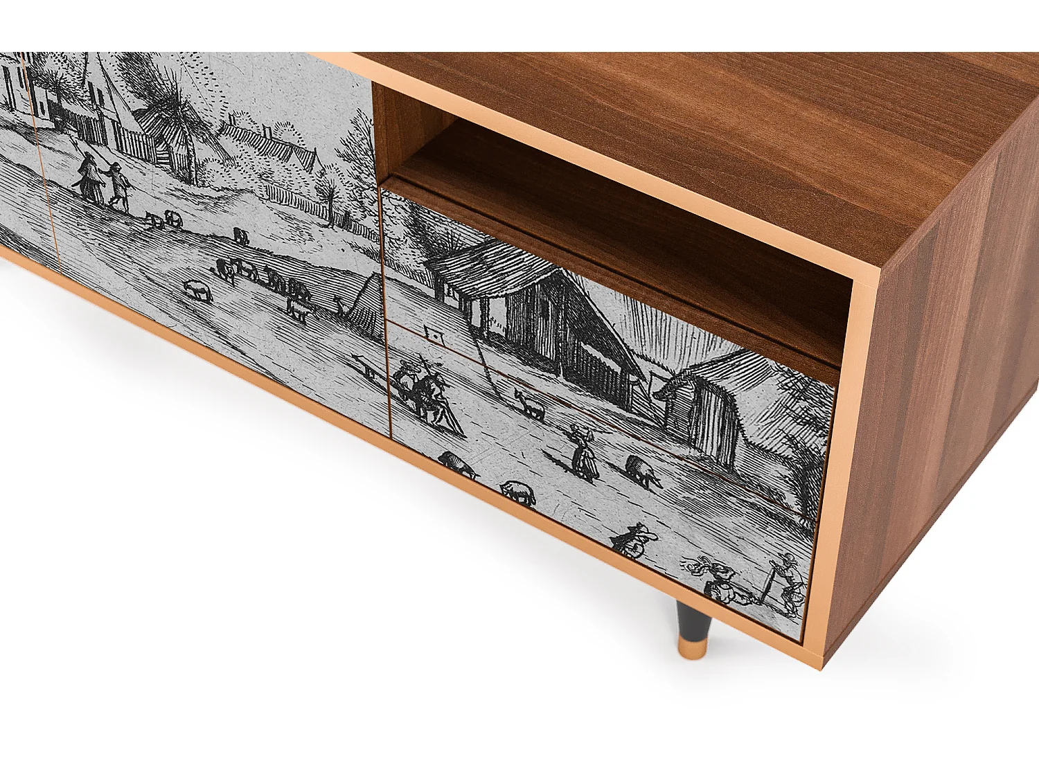 Meuble TV - 125х56х41 cm - T7 - Country Village, Noyer