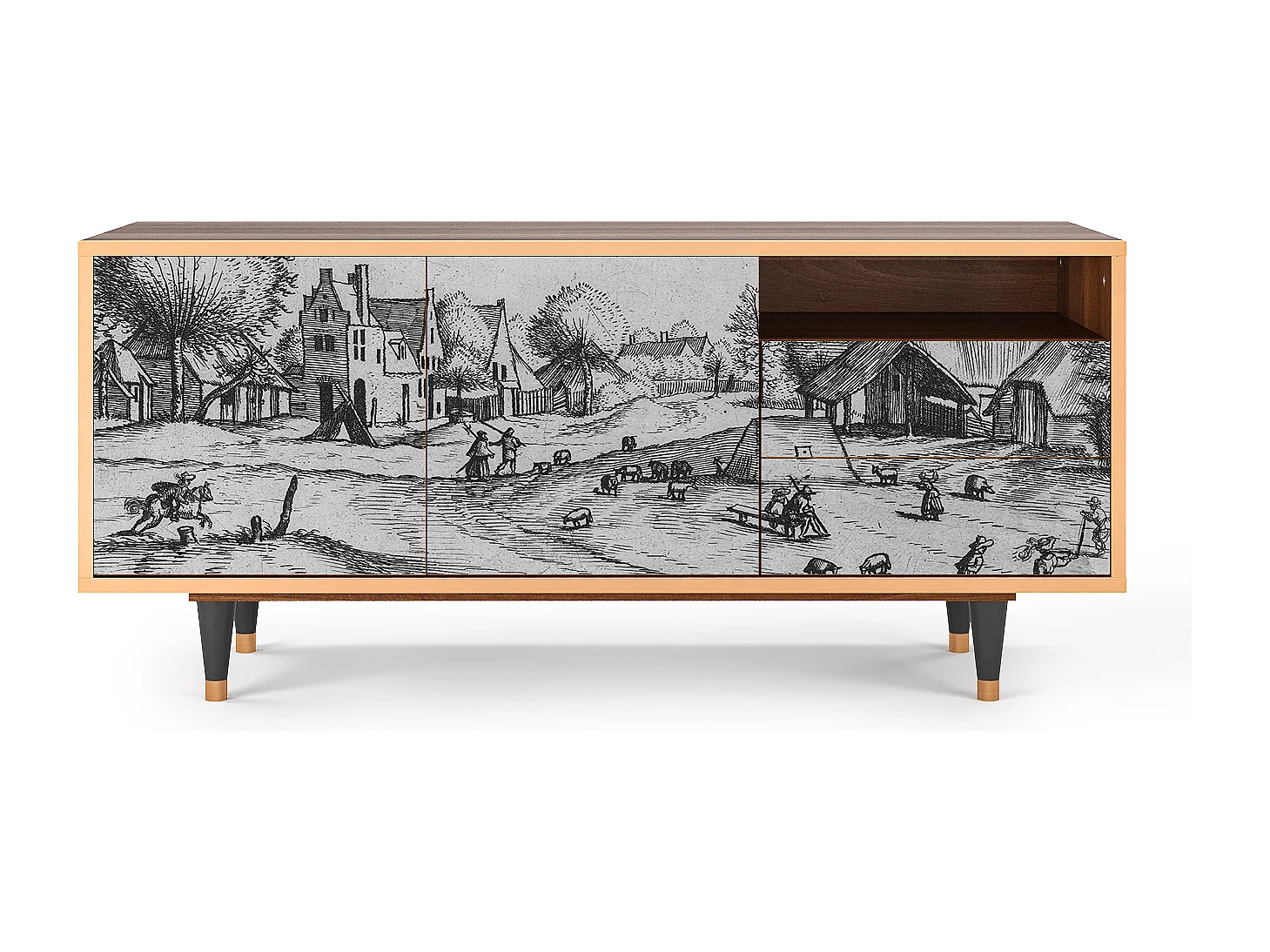 Szafka RTV - 125х56х41 cm - T7 - Country Village, Orzech