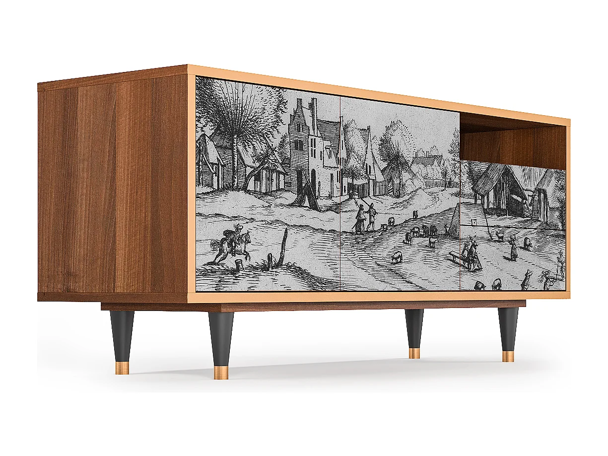 Szafka RTV - 125х56х41 cm - T7 - Country Village, Orzech