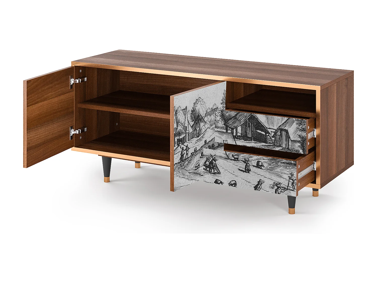 Szafka RTV - 125х56х41 cm - T7 - Country Village, Orzech