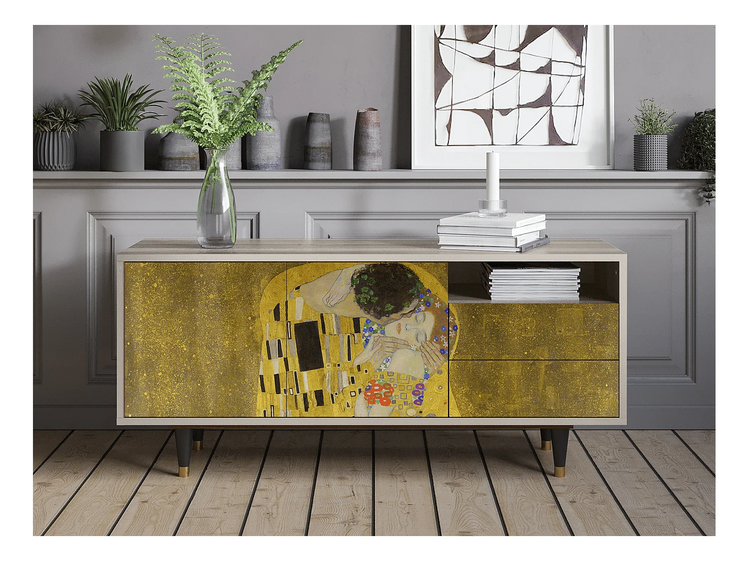 Meuble TV - 125х56х41 cm - T7 - The Kiss by Klimt , Sable