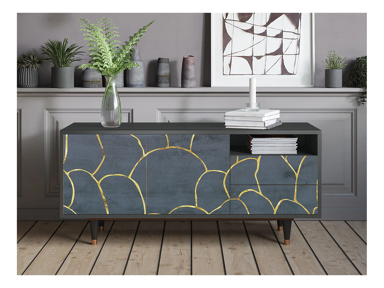 TV-Möbel - 125х56х41 cm - T7 - Blue Lagoon, Anthrazit