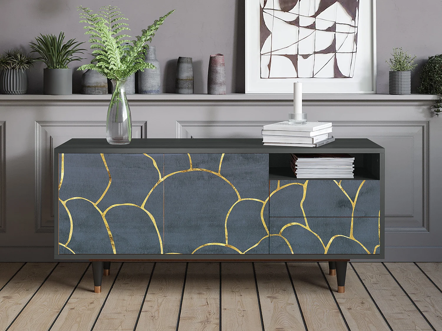 Meuble TV - 125х56х41 cm - T7 - Blue Lagoon, Anthracite