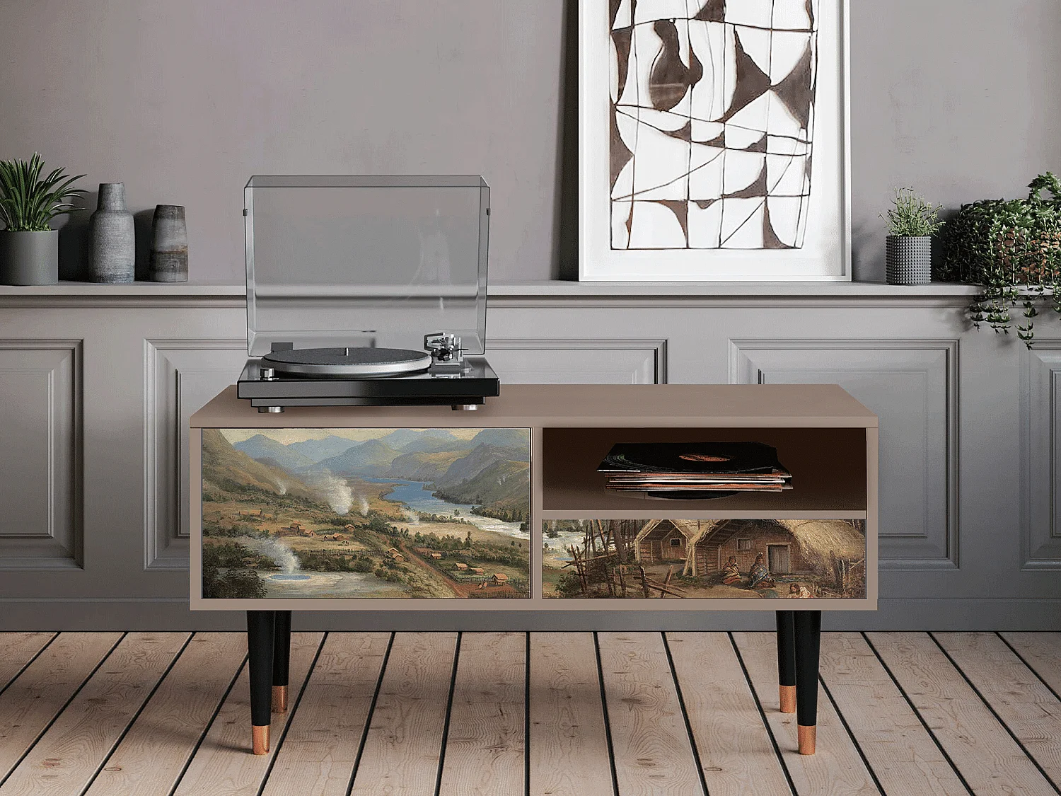 Mueble de TV - 115х59х48 cm - T3 - View Across the Plains , Latte