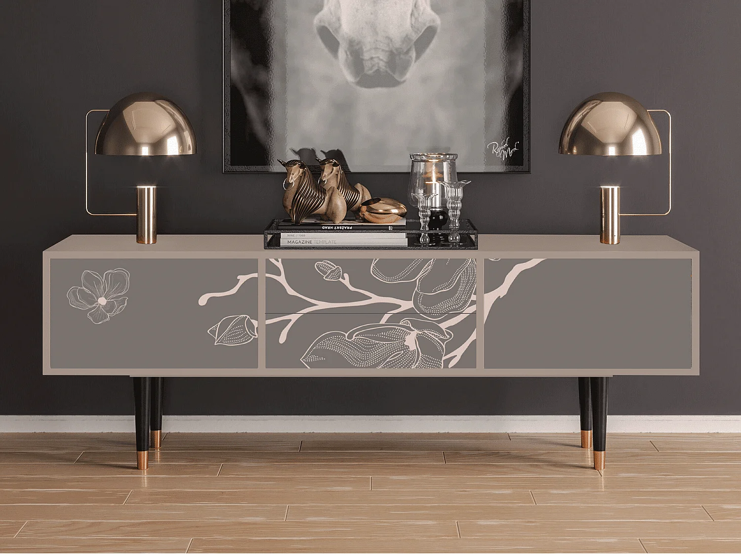 Mueble de TV - 170х59х48 cm - T4 - Cherry Blossom, Latte