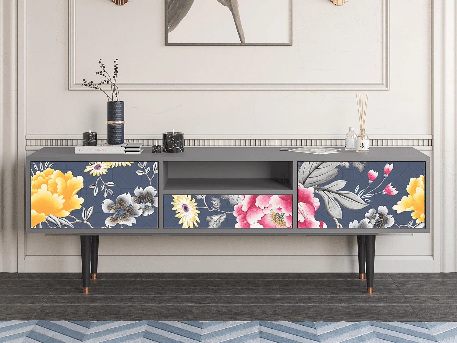 Mobile TV - 170х59х41 cm - T6 - Dark Flower Bed, Grigio